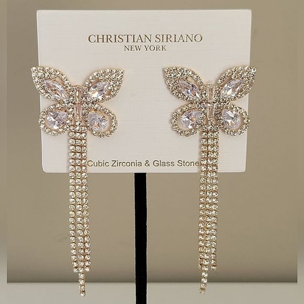 Christian Siriano Earrings Crystal Goldtone Butterfly Dangle Earrings #540